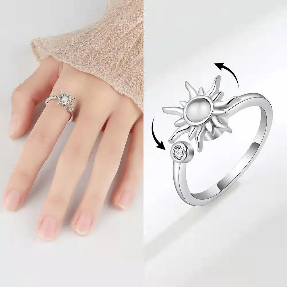 Trendy Openable Astronomical Ball Ring Rotate Sphere Cosmic Planet Choker Rings Couple Ring For Men Women Jewelry Creative Gift