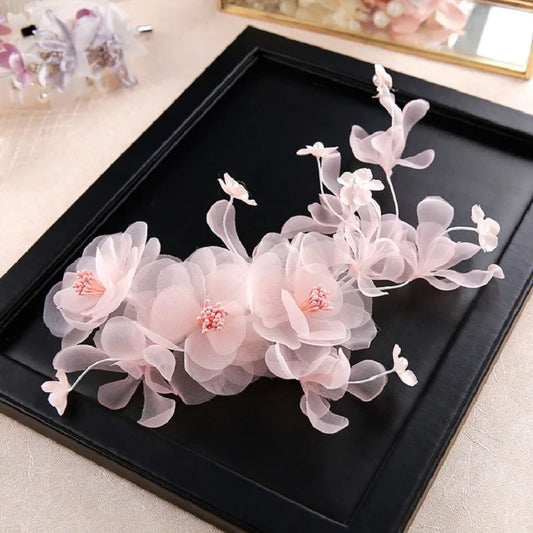 Fairy Flower Hair Clip Bridal Tiaras Pink Floral Pearl Hairpin For Women Bride Wedding Hair Accessories Trend Noiva Head Jewelry