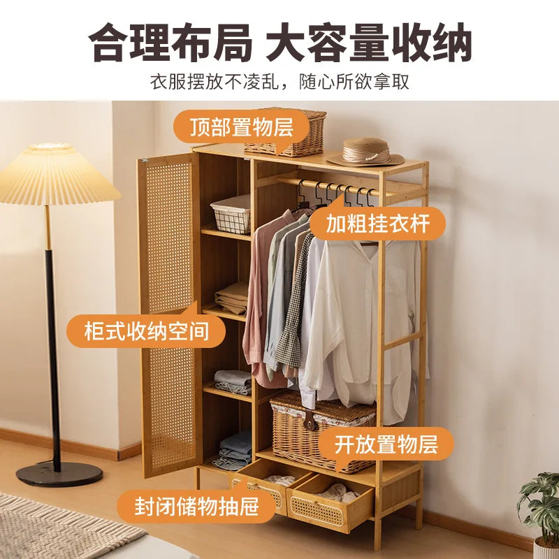 Display Wardrobe Single Sliding Door Wardrobe Closet Clothes Storage Cabinet Bedroom Room Set Wooden Locker Coat Household Items