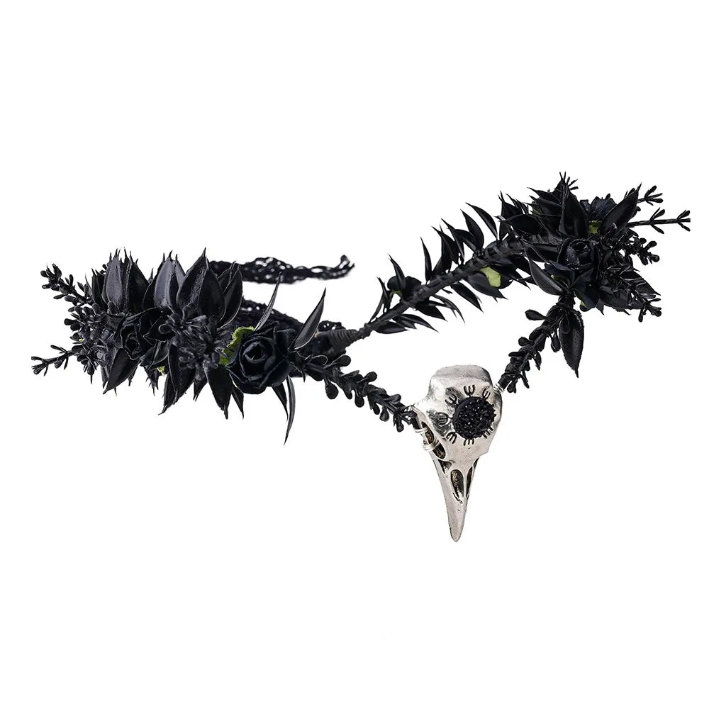 Costume Cosplay Fairy Flower Leaf Headbands Photoshoot Simulated Elven Princess Tiara Black Flower Antler Crown for Women Girls