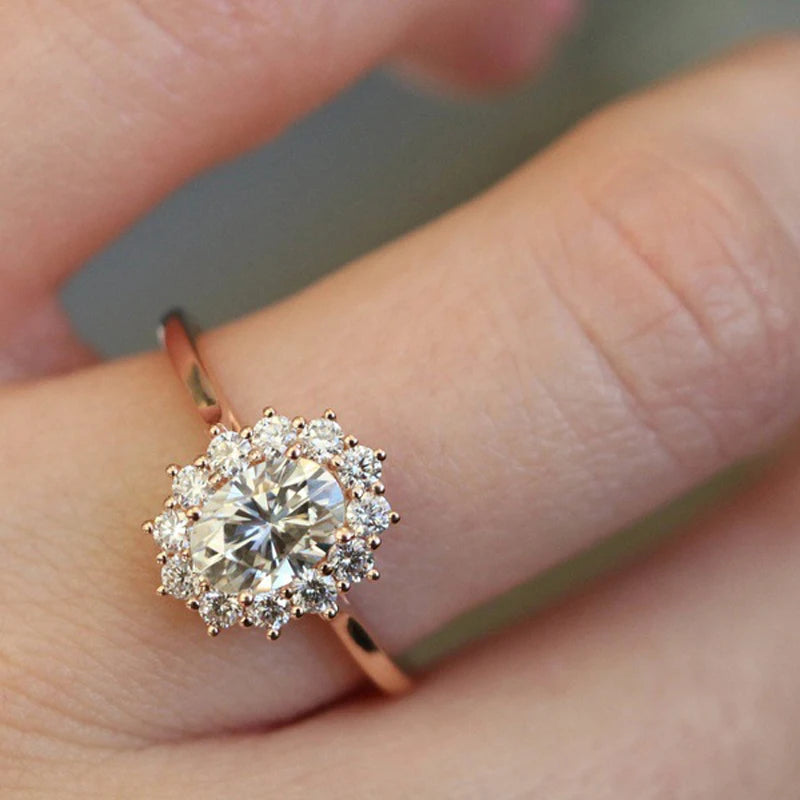 Opal Zircon Rings For Women Classic Egg-Shaped Rose Gold Color Big Wedding Engagement Ring Fashion Jewelry For Gift KCR237