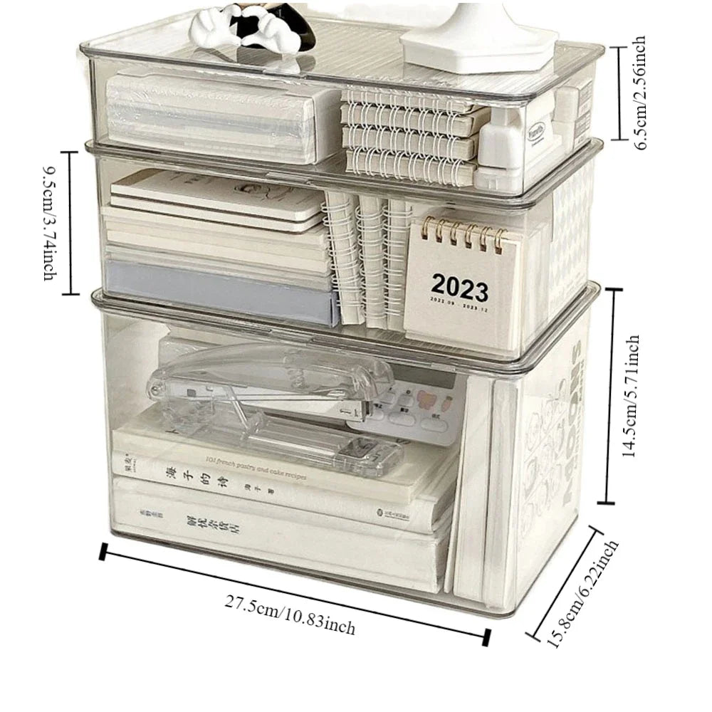 Desktop Storage Box Large Capacity with Lid Cosmetic Organizer Box Transparent Office Supplies Book Document Storage Box