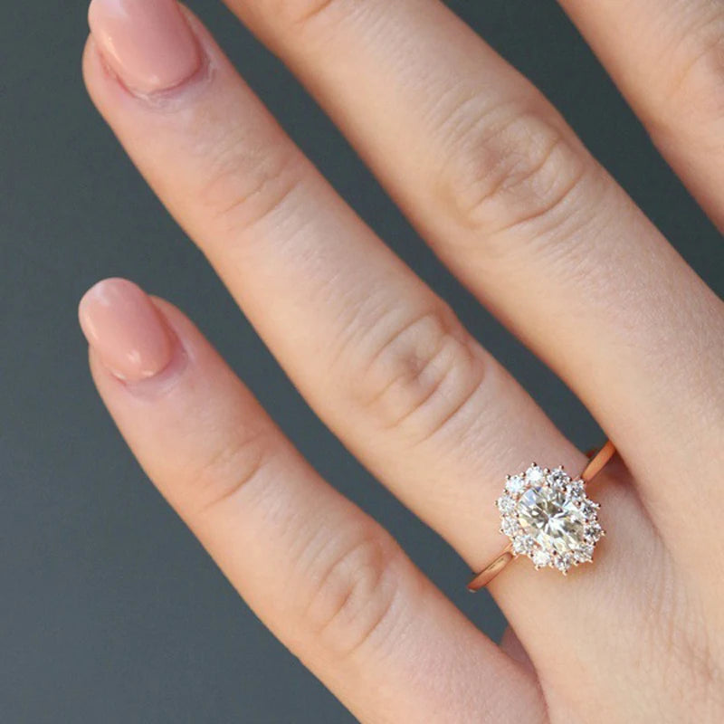 Opal Zircon Rings For Women Classic Egg-Shaped Rose Gold Color Big Wedding Engagement Ring Fashion Jewelry For Gift KCR237