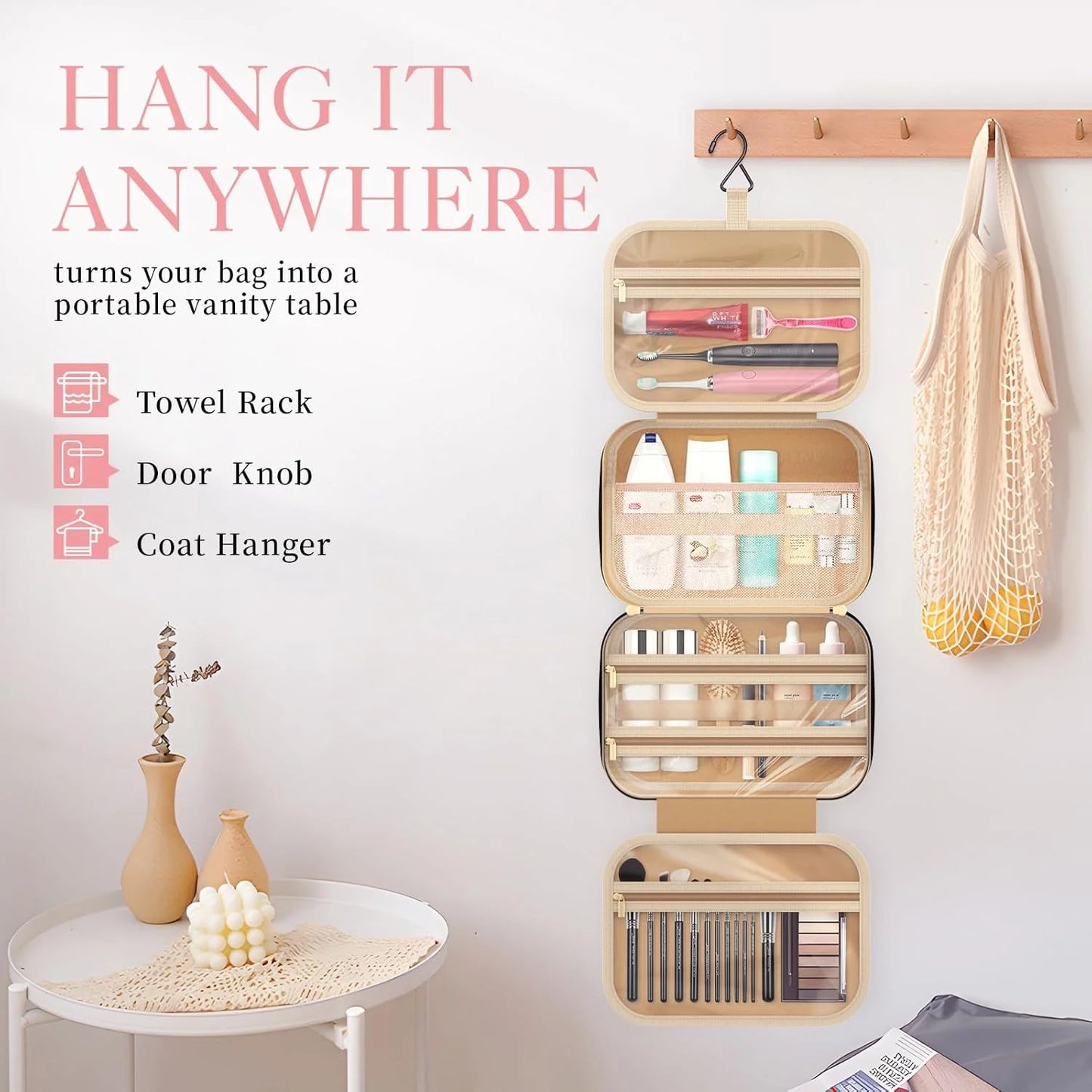 Travel Toiletry Bag with Hanging Hook Big Comparment Waterproof Makeup Bag for Women Men Travel Accessories Cosmetic Organizer