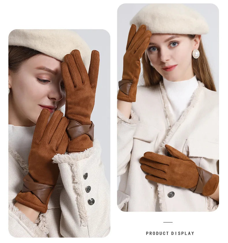 Winter gloves for women suede cold-proof and warm gloves for women plus velvet thickened gloves touch screen gloves
