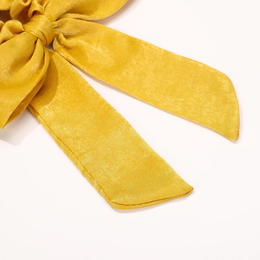 Fashion Vintage Solid Chiffon Velvet Bow Hair Ribbon Scrunchie for Women Girls Long Elastic Hair Tie Headwear Hair Accessories