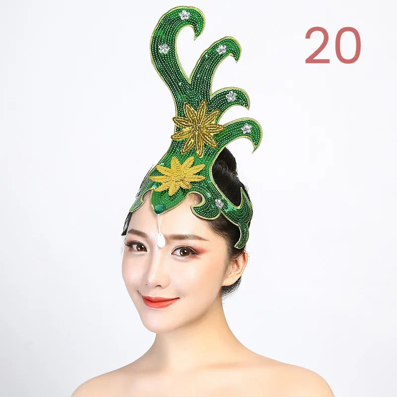 Women Yangko Folk Dance Tiara Dance Classical Dance Head Flower Headdress Opening Dance Show Stage Performance Hair Accessories