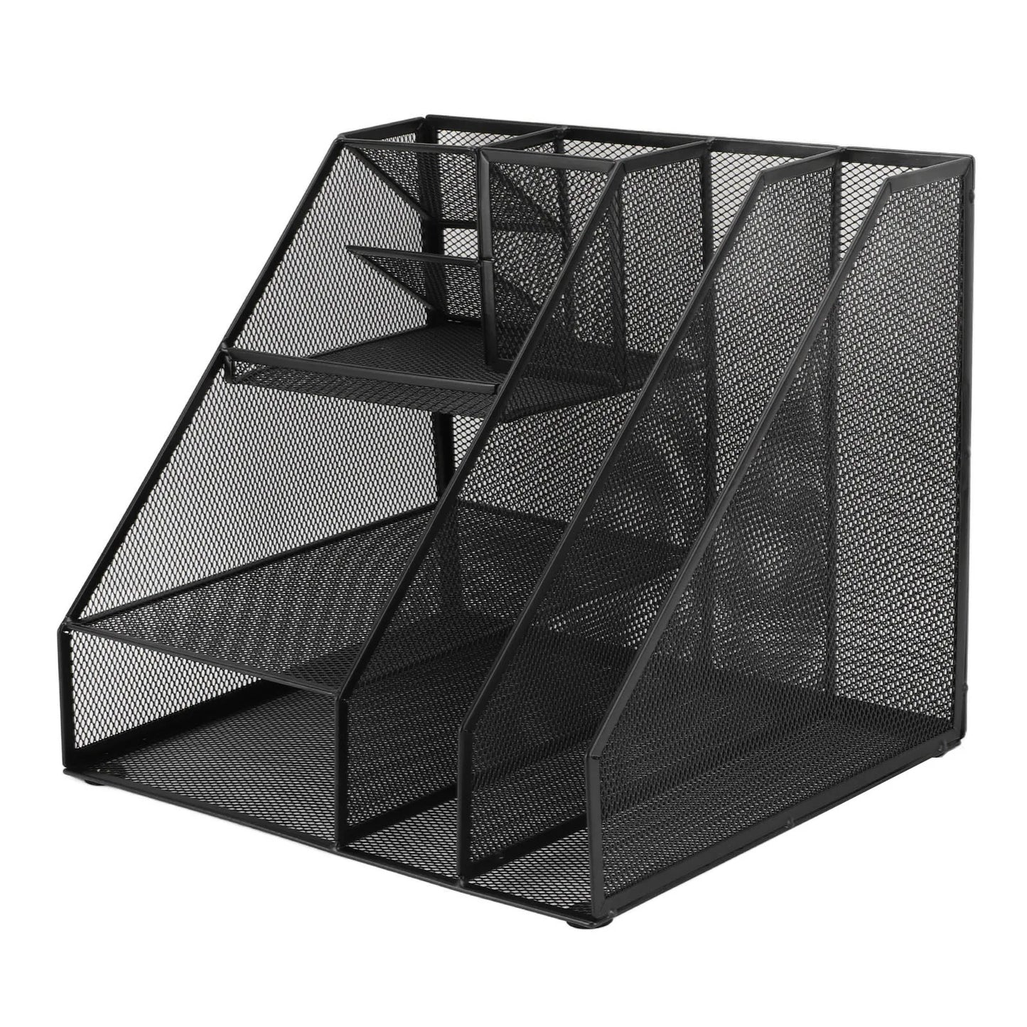 Office Supplies Organizer with Pen Holder Metal Mesh Desktop Organizer Black Iron Multifunctional File Organizer for Home School