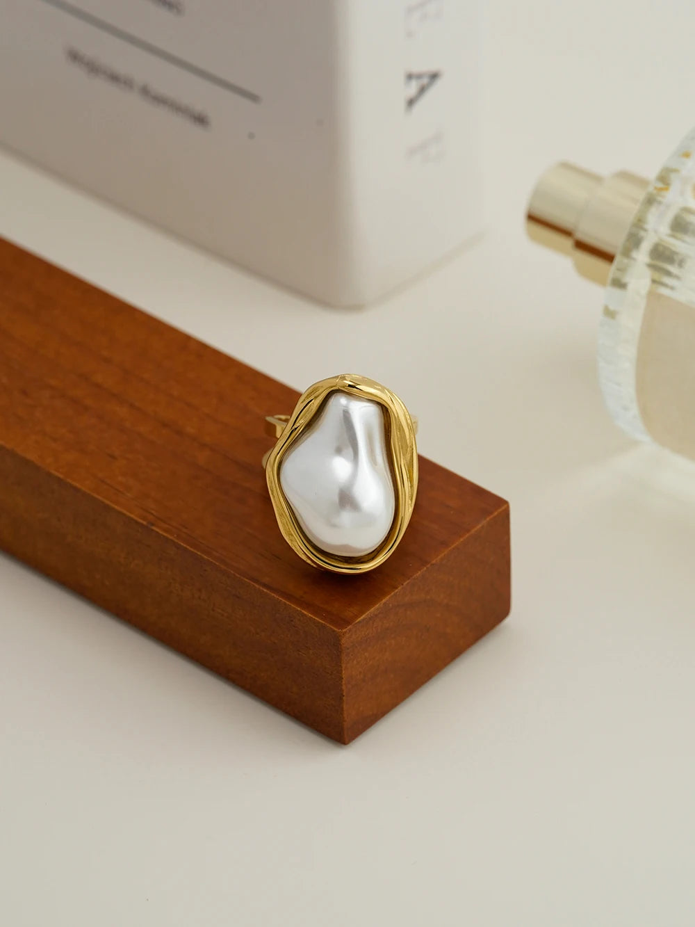 ENFASHION Anillos Mujer Irregular Shape Pearl Open Ring For Women Stainless steel 18K Plated Gold Fashion Jewelry Dating R254507