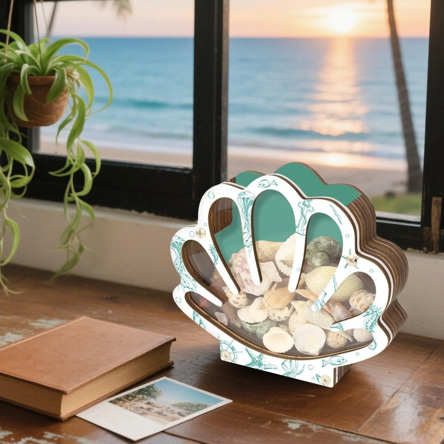 Empty Box Shells Storage Container Decorative Organizer Jewelry Beads Trinket Clear Gift Creative Desktop Shells Display Box