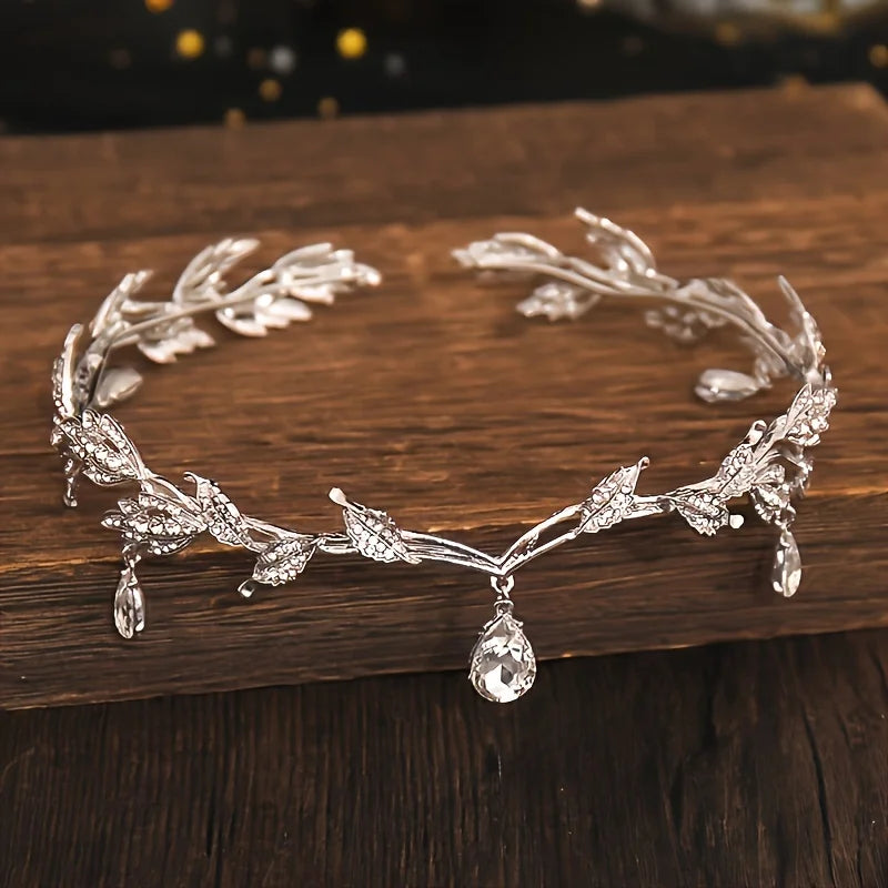 Vintage Fairy Crown Tiaras Crystal Leaves Elf Tiara Bandana Hair Accessories for Women Costume Hair Jewelry
