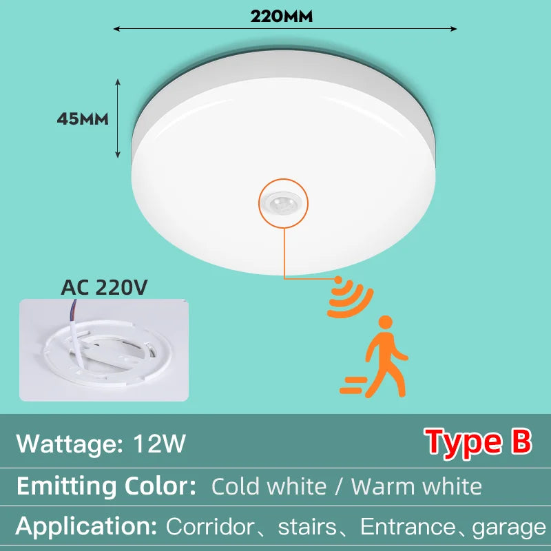 Led Ceiling Lamp With Motion Sensor 40W 30W 20W 18W 15W 12W Led Ceiling Light Fixtures For Entrance Balcony Corridor 110V 220V