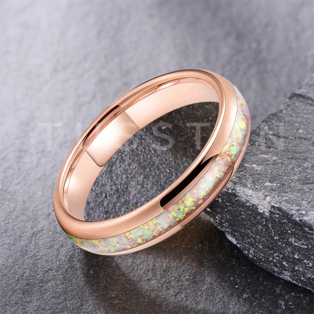 Dropshipping TUSSTEN 4MM Pink Color Opal Ring Nice Women Tungsten Engagement Wedding Band  Trendy Jewelry Comfort Fit