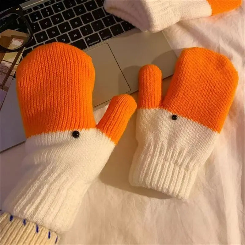 Creative Quirky Gloves Big Goose Woolen Gloves with Fingers Women's Winter Warm Plush Thick Anti Cold Gloves Cute Couple