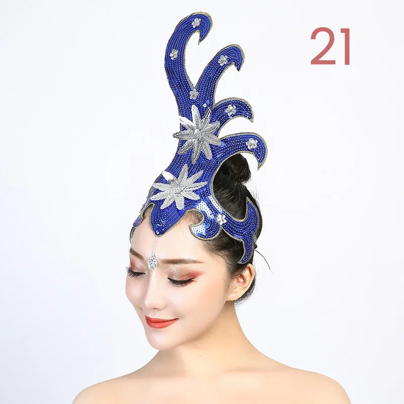Women Yangko Folk Dance Tiara Dance Classical Dance Head Flower Headdress Opening Dance Show Stage Performance Hair Accessories