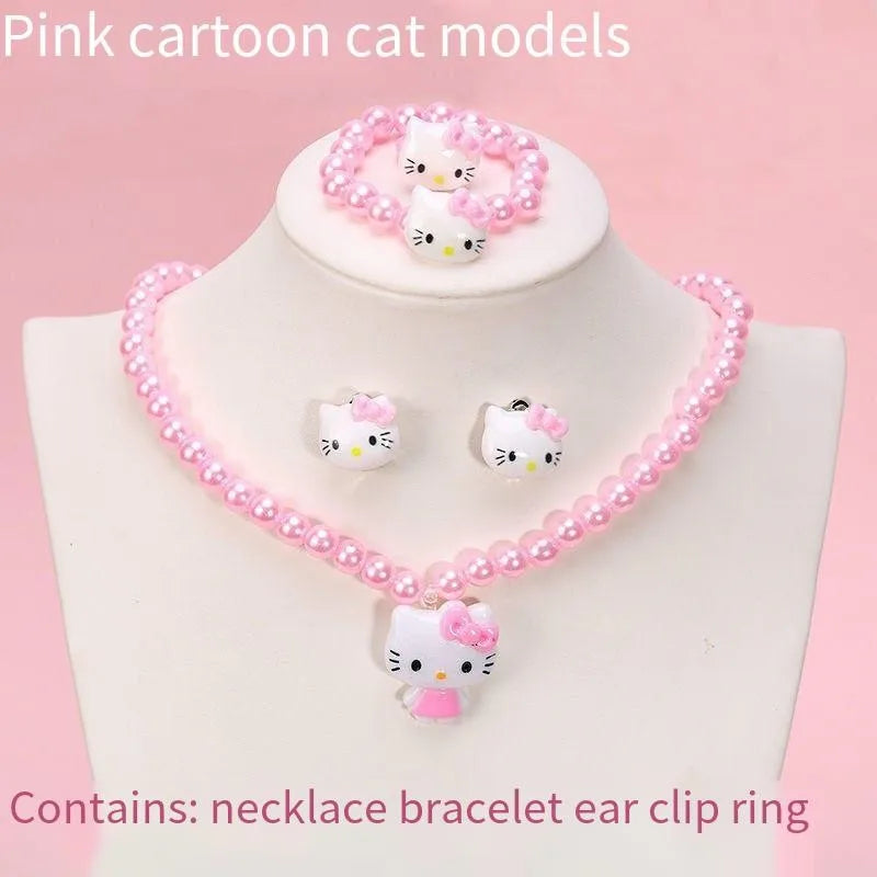 4pcs/set Cartoon Kawaii Hello Kitty Necklace and Hairclips.
