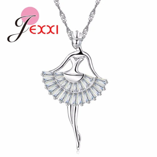 Fashion Enamel Dance BALLET Girl Fairy Angel Necklace Chain Pendant 925 Sterling Silver Fashion Cubic Zirconia Jewelry