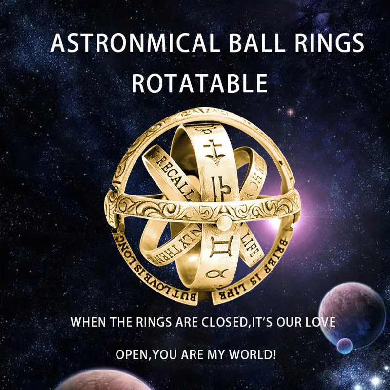 Trendy Openable Astronomical Ball Ring Rotate Sphere Cosmic Planet Choker Rings Couple Ring For Men Women Jewelry Creative Gift