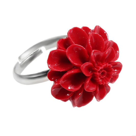 Trendy Adjustable Finger Rings Artificial Coral Melaleuca Flower Rings Bohemian Red Green Color For Women Jewelry Fashion Gift