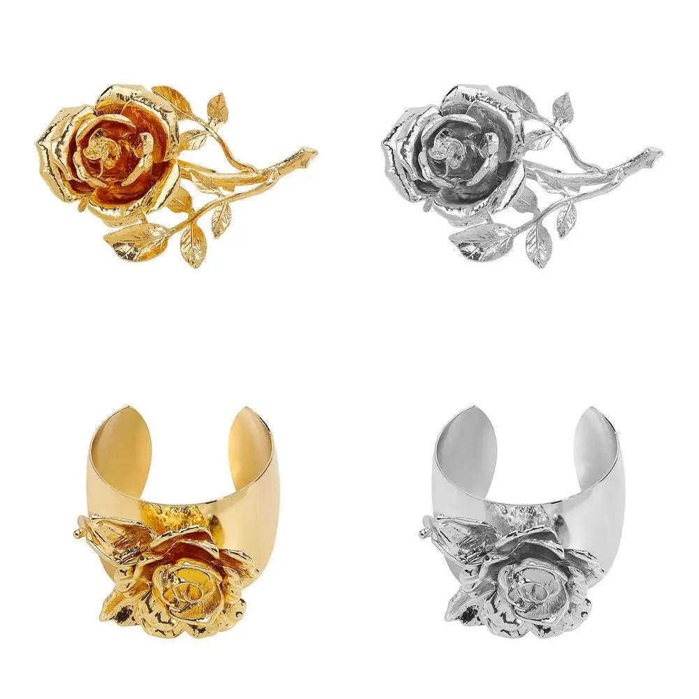 Flower Fairy Rose Brooches Bangle Collar Pin Bouquet Open Bracelet Alloy Jewelry Accessories Banquet Clothes Pin Friends Gift