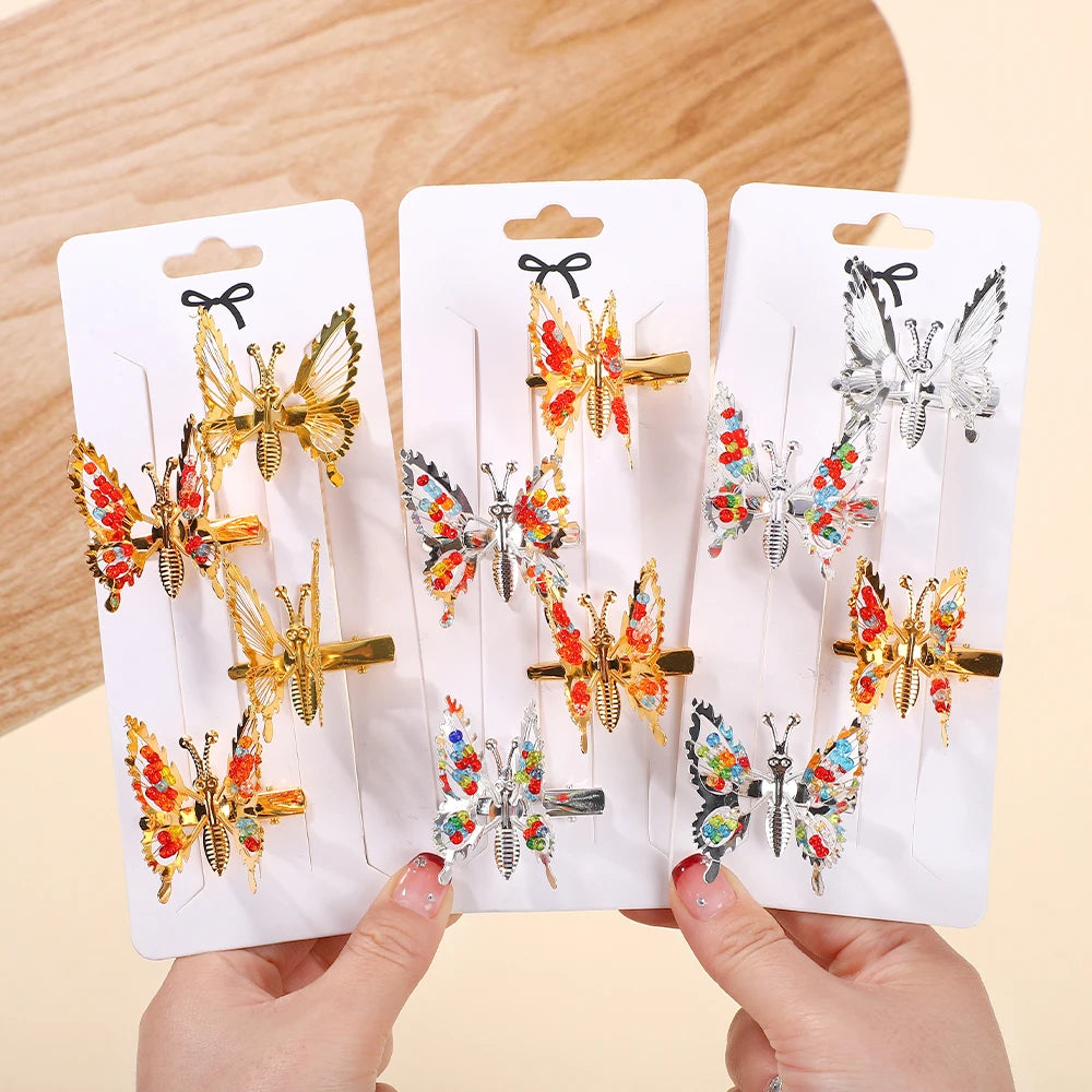 2Pcs/Set Fashion Metal Gold Hollow Butterfly Hairpins For Women Girls Hair Ornament Clip Barrette Headband Hair Accessories