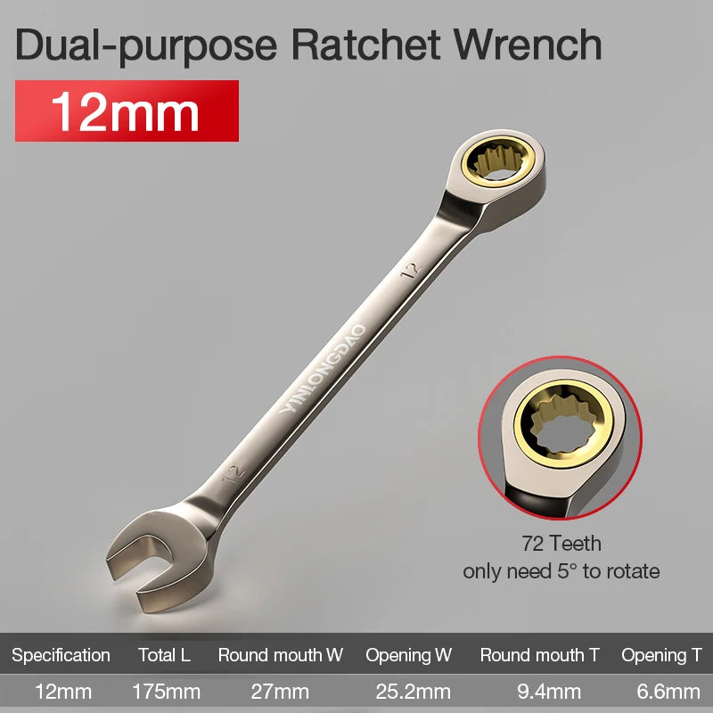 Universal Key Ratchet Wrench 72 Tooth Gear Ring Torque Socket Wrench Metric Ratchet Spanners Car Repair Mechanical Tools