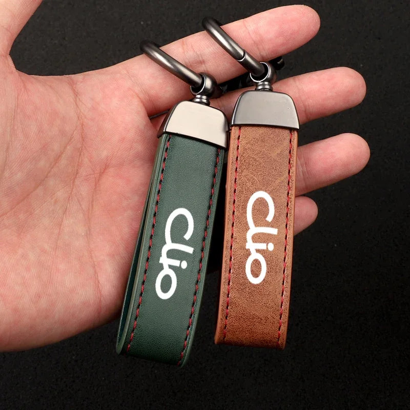 For Clio 2 3 4 5 MK2 MK3 MK4 Car Accessories With Logo Leather Car keychain Horseshoe Buckle Jewelry