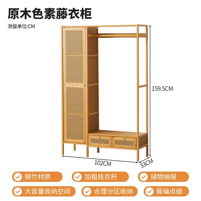 Display Wardrobe Single Sliding Door Wardrobe Closet Clothes Storage Cabinet Bedroom Room Set Wooden Locker Coat Household Items