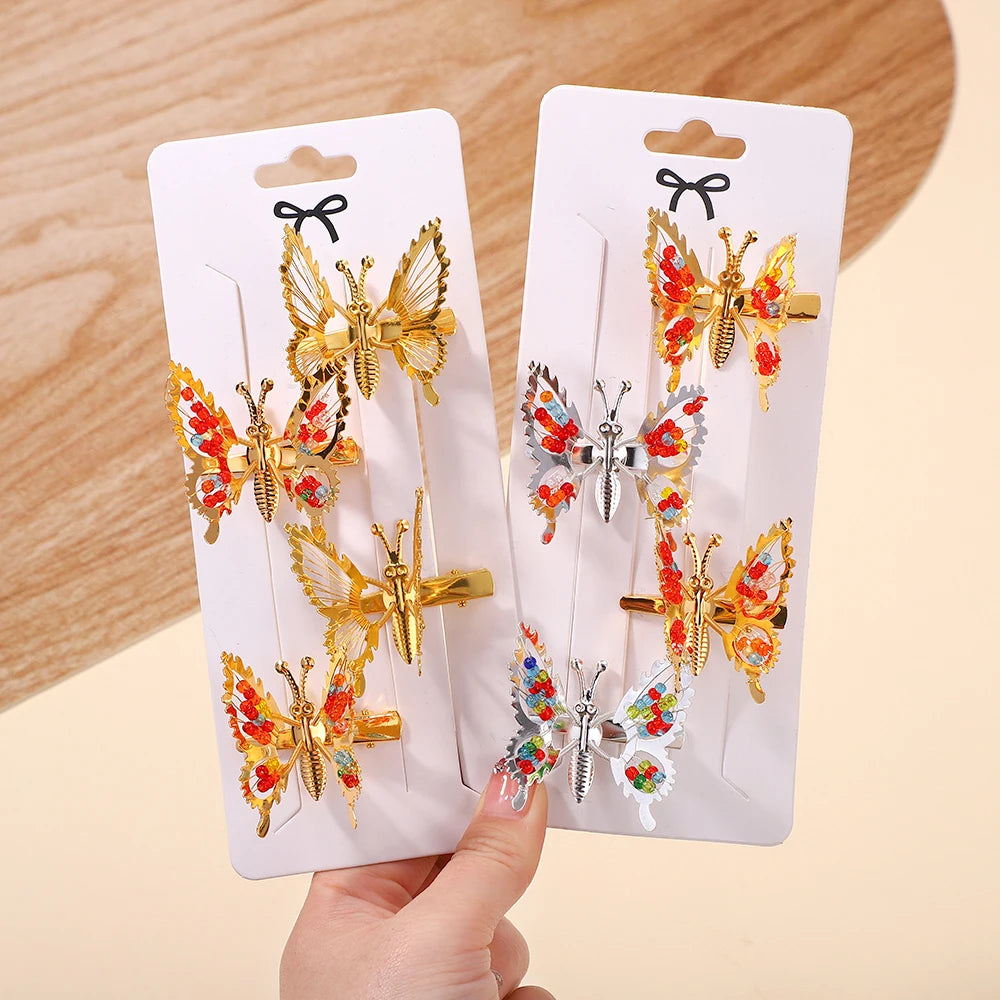 2Pcs/Set Fashion Metal Gold Hollow Butterfly Hairpins For Women Girls Hair Ornament Clip Barrette Headband Hair Accessories