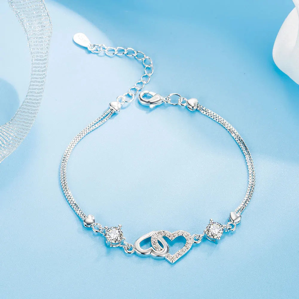 Real Gorgeous Silver Bracelet Inlaid With Natural Amethyst GemStone Charm