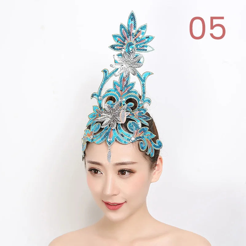 Women Yangko Folk Dance Tiara Dance Classical Dance Head Flower Headdress Opening Dance Show Stage Performance Hair Accessories