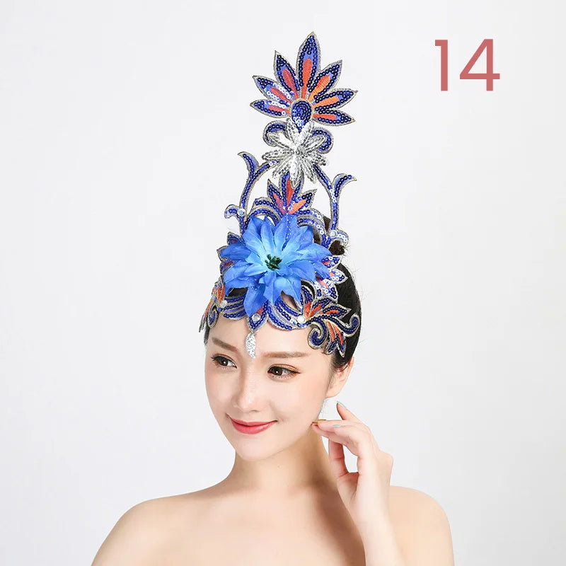 Women Yangko Folk Dance Tiara Dance Classical Dance Head Flower Headdress Opening Dance Show Stage Performance Hair Accessories