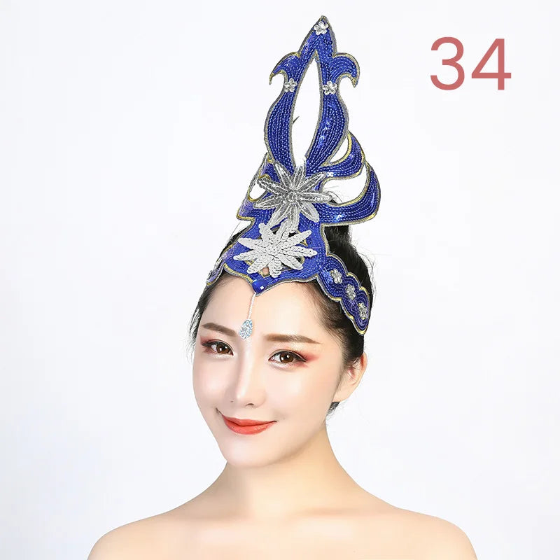 Women Yangko Folk Dance Tiara Dance Classical Dance Head Flower Headdress Opening Dance Show Stage Performance Hair Accessories