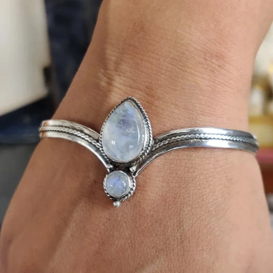 1 Piece Fine Adjustable Bracelet Fashion Style Natural Stone Metal Antique Silver Color Bracelet