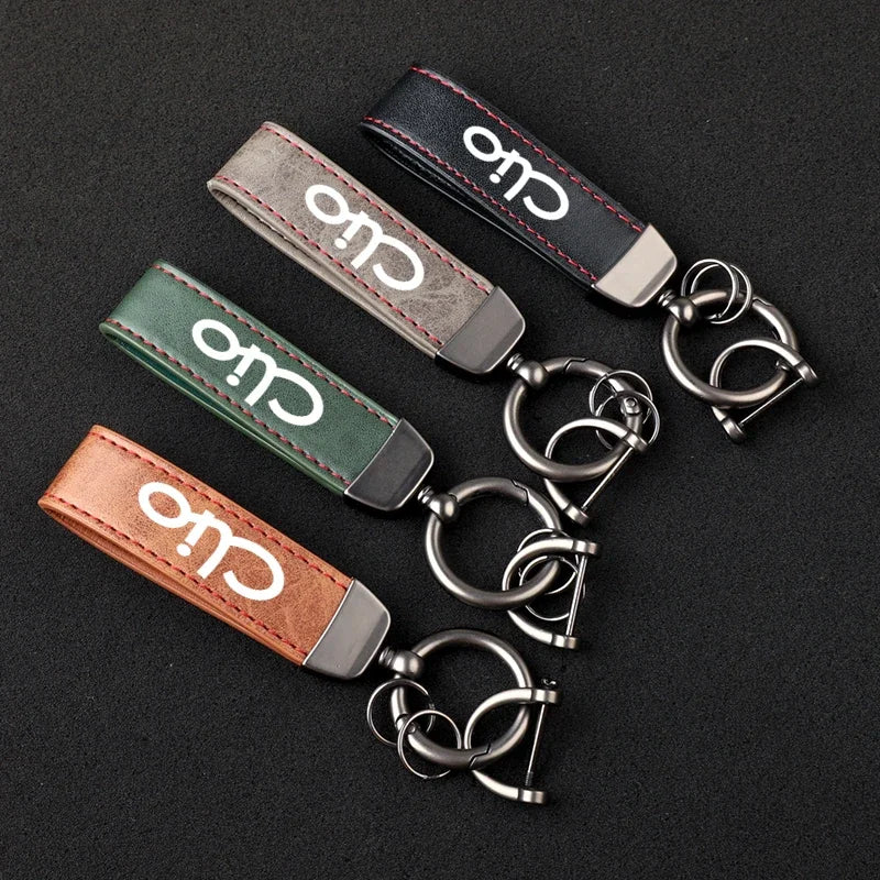 For Clio 2 3 4 5 MK2 MK3 MK4 Car Accessories With Logo Leather Car keychain Horseshoe Buckle Jewelry