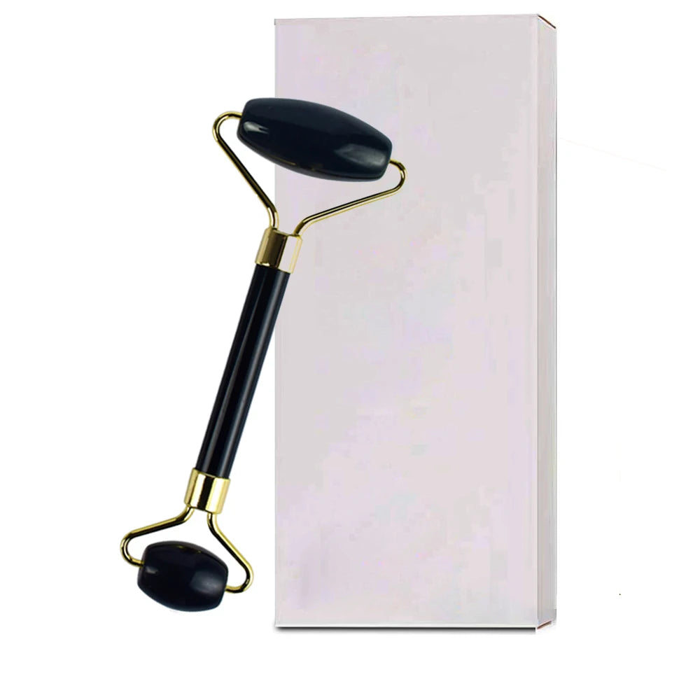 natural quartz jade roller facial massager with guasha board Green Pink black kits for face neck roller massage