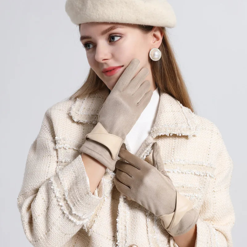 Winter gloves for women suede cold-proof and warm gloves for women plus velvet thickened gloves touch screen gloves