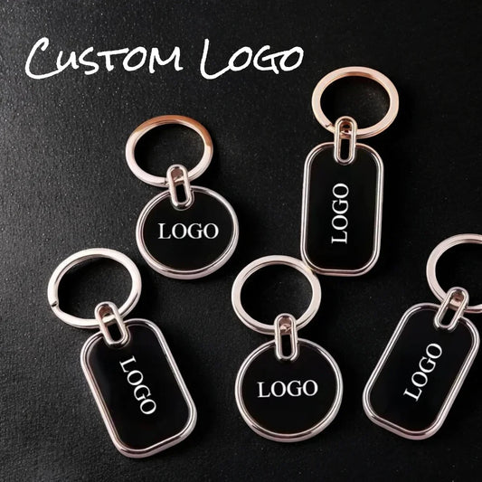 Custom Engraving Logo Name Metal Keychain Personalized Keyring Key Ring Chain Plate Laser Marking Black Mirror Promotional Gift