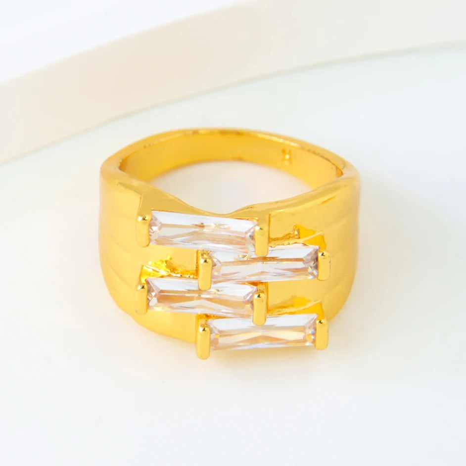 Dubai Fashion Zirconia Rings 21k Gold Plated Arabic Muslim Punk Hip Hop Ring Moroccan Women Bridal Wedding Party Jewelry