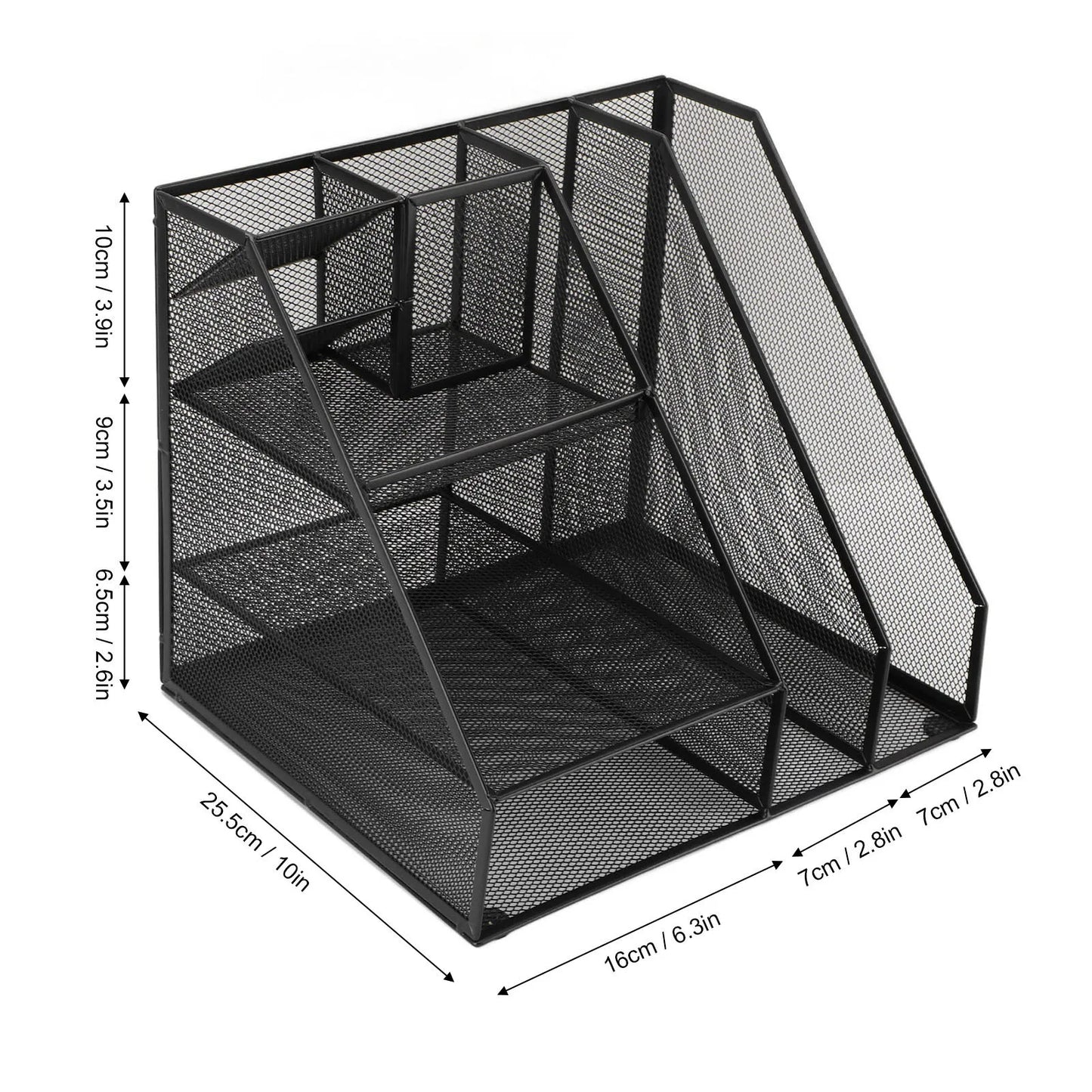 Office Supplies Organizer with Pen Holder Metal Mesh Desktop Organizer Black Iron Multifunctional File Organizer for Home School