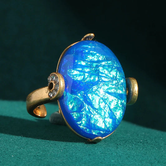 Vintage-Inspired Sea Blue Opal Ring in 18k Gold Filled