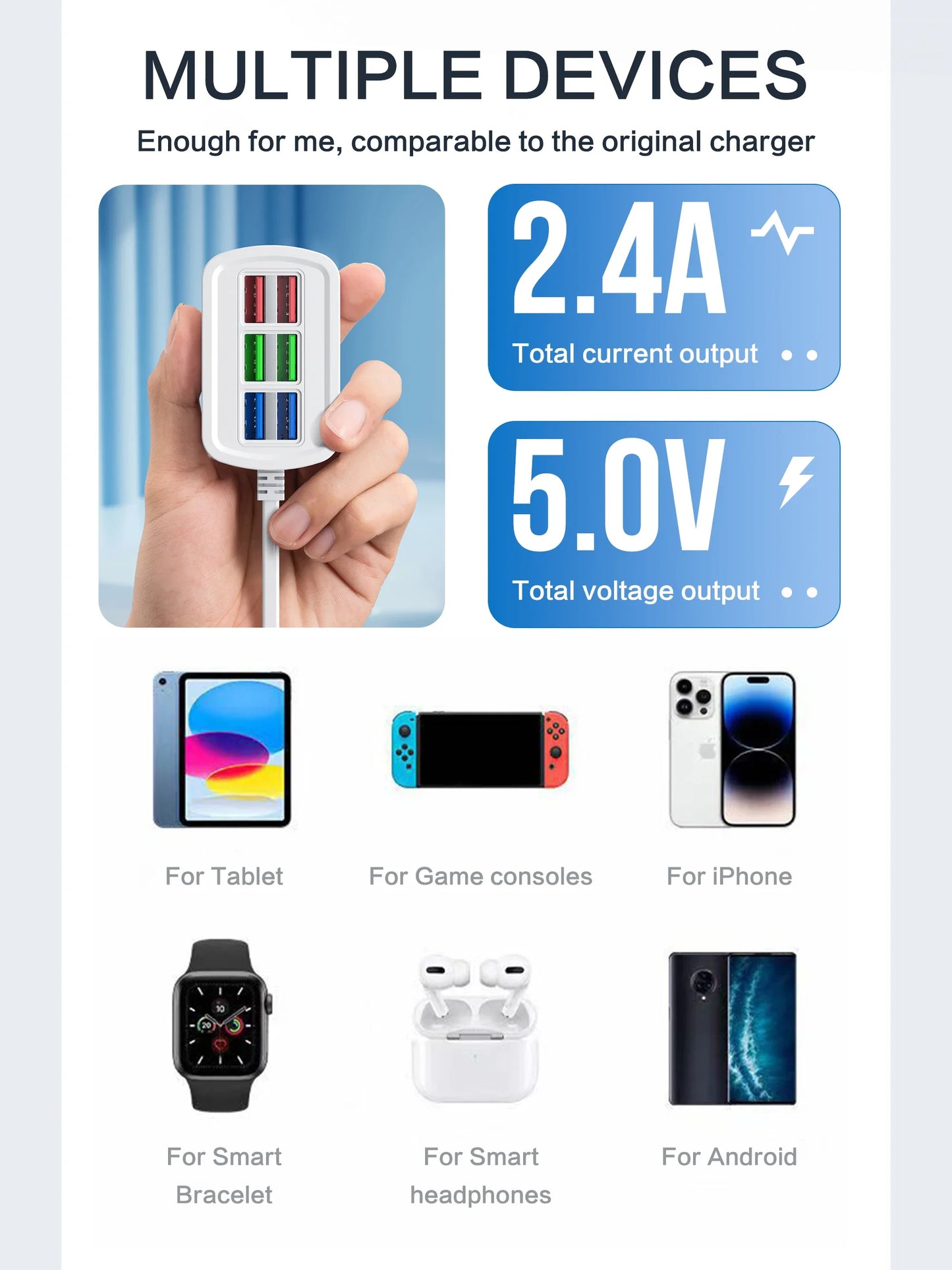 Universal Power Strip Electric Socket 6 USB Ports Multifunction Extension Cable Table Socket EU US Plug Phone Charger Adapter