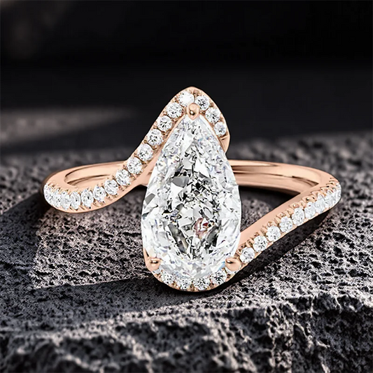 White Zircon Pear Cut Stone Rings For Women Rose Gold Silver Color Engagement Promise Bands Wedding Jewelry Mother's Day Gift