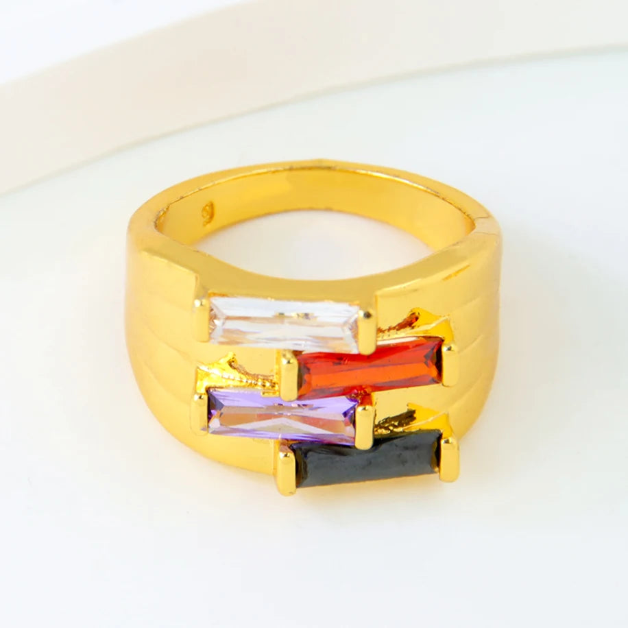 Dubai Fashion Zirconia Rings 21k Gold Plated Arabic Muslim Punk Hip Hop Ring Moroccan Women Bridal Wedding Party Jewelry