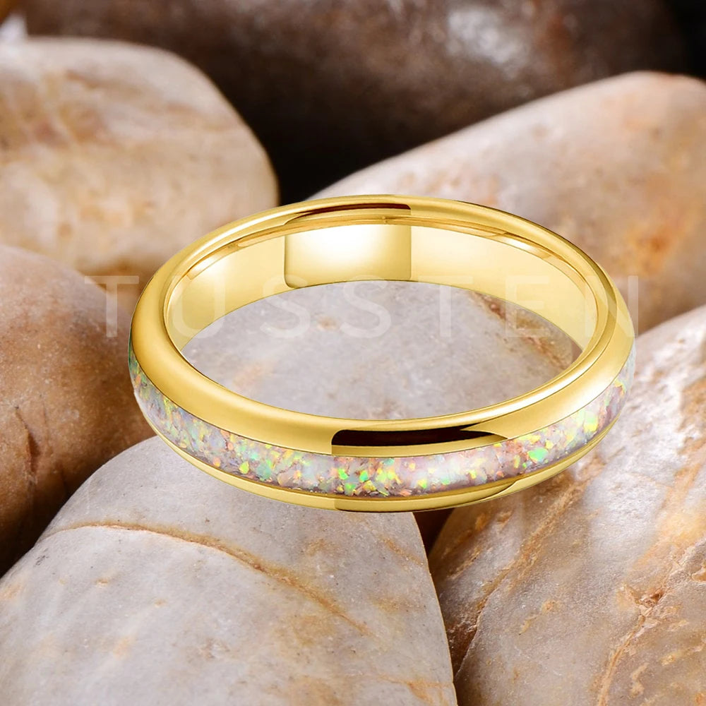 Dropshipping TUSSTEN 4MM Pink Color Opal Ring Nice Women Tungsten Engagement Wedding Band  Trendy Jewelry Comfort Fit