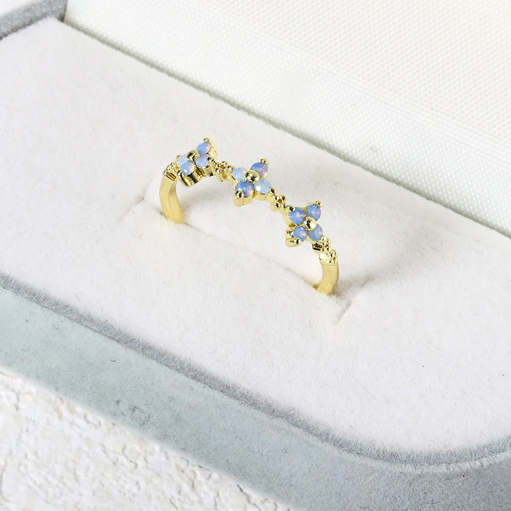 Opal Stone Clover Rings For Women Ins Trend Gold Color Girls Thin Ring Aesthetic Fashion Jewelry Party Gifts Wholesale KAR223