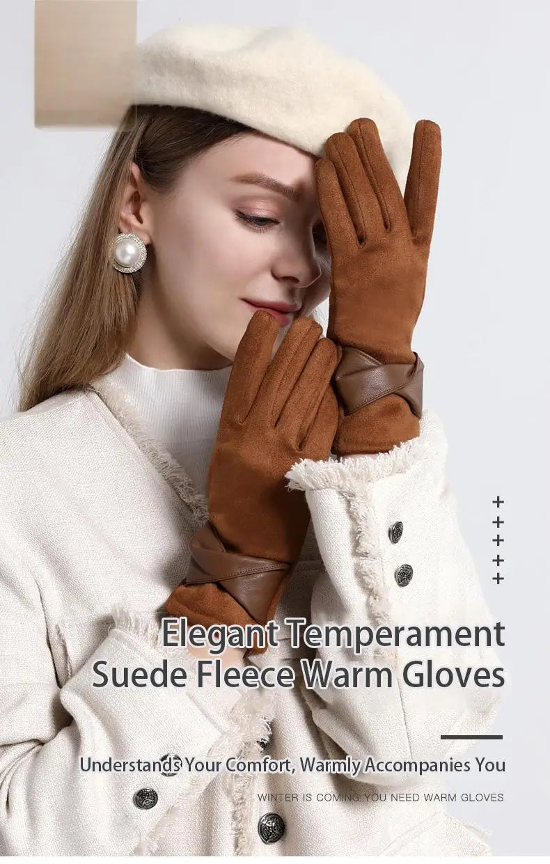 Winter gloves for women suede cold-proof and warm gloves for women plus velvet thickened gloves touch screen gloves