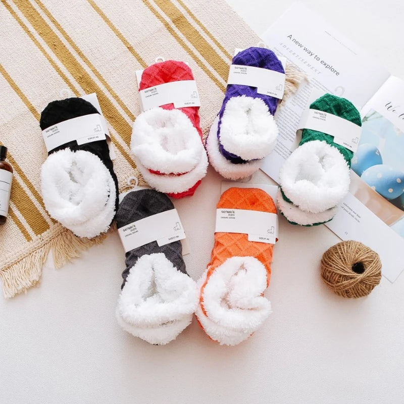 Women Winter Warm Thick Socks Anti Slip Home Floor Carpet Fuzzy Socks Lamb Wool Velvet Solid Colors Indoor Sleep Slippers Socks