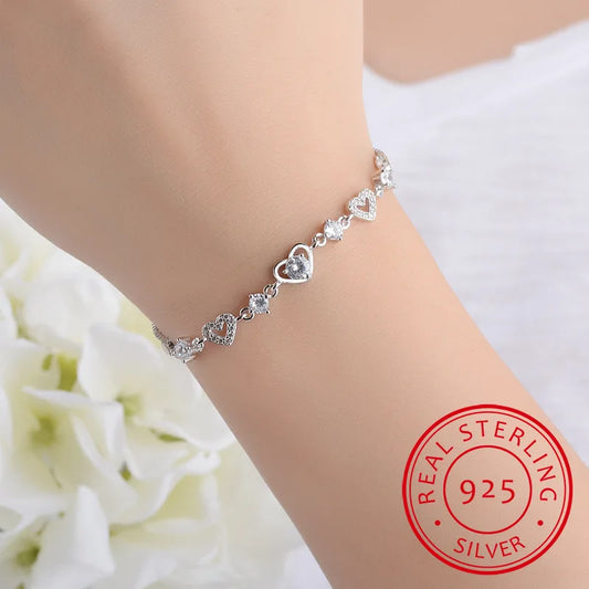 Trendy Sweet Style Crystal Women Bracelet Fashion 925 Sterling Silver Bangle Girl New Arrival Bride Wedding Party Bracelets