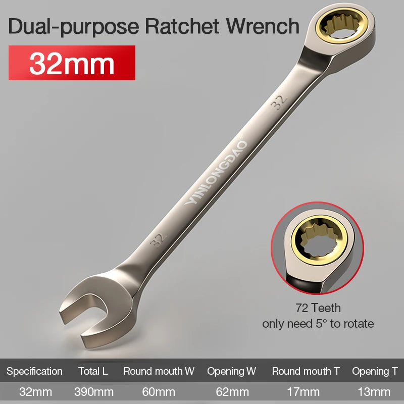 Universal Key Ratchet Wrench 72 Tooth Gear Ring Torque Socket Wrench Metric Ratchet Spanners Car Repair Mechanical Tools